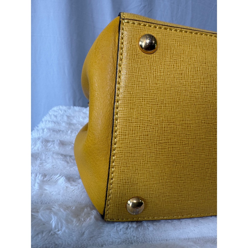 Fendi 2Jours Yellow Textured Leather Large Satchel Gold Hardware with Twilly#834 - Picture 16 of 16